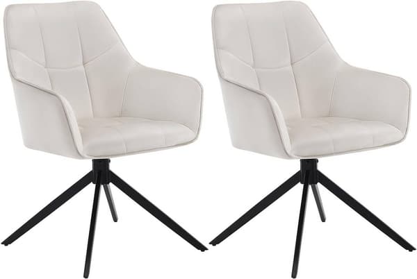 Vridbara matsalsstolar 2 stycken med armstöd sammet | Grädde | 58x63,5x86 cm