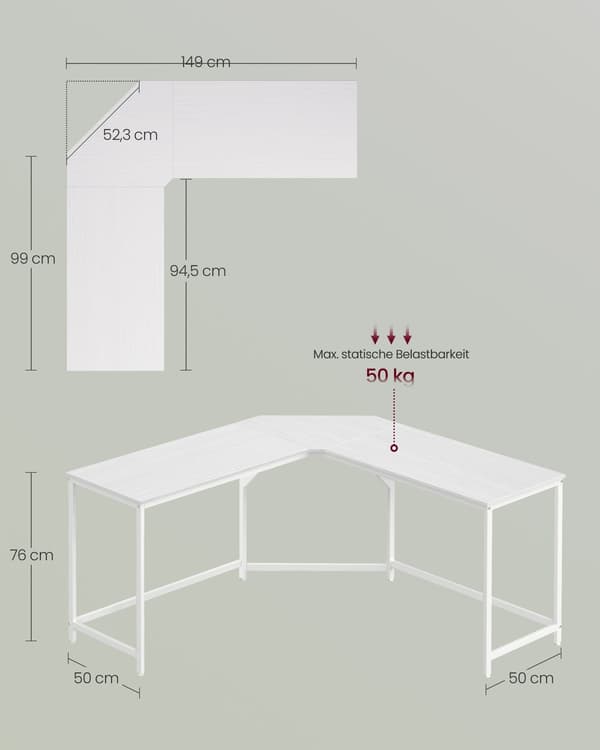 Moderne computerbord - arbejdsbord - spånplade - stålramme - 149 x 149 x 76 cm