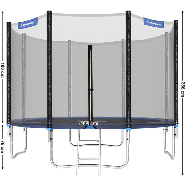 Trampolin med sikkerhedsnet - have - sort/blå - Ø 305 cm