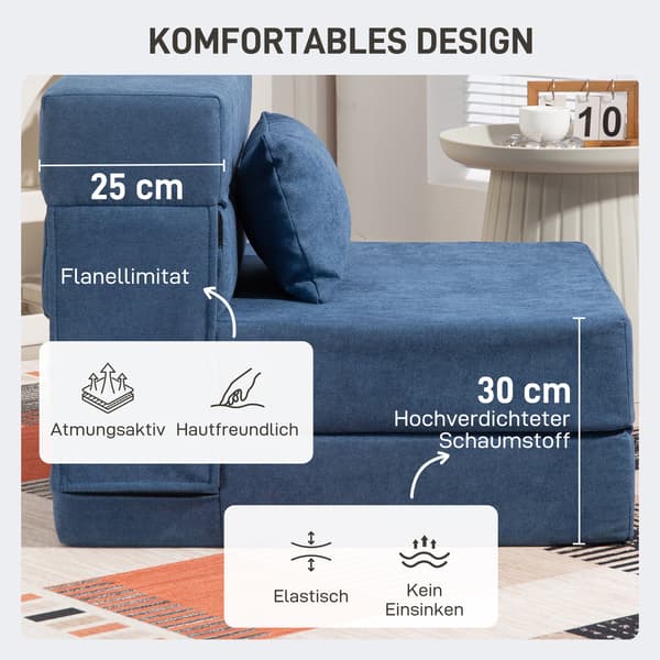 Gulv sovesofa - Blå sofa | Farve: Blå | Mål: 210x80x15 cm