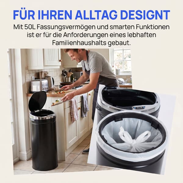 Sensor affaldsbeholder 50L med infrarød sensor | Farve: Sort | Mål: 30,5x30,5x81,5 cm