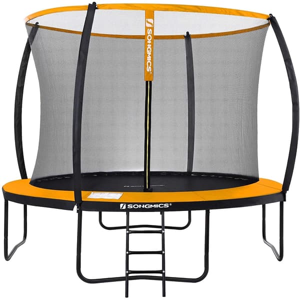 Trampolin til have, rund, sikkerhedsnet, stige, sort-orange, 305/366 cm