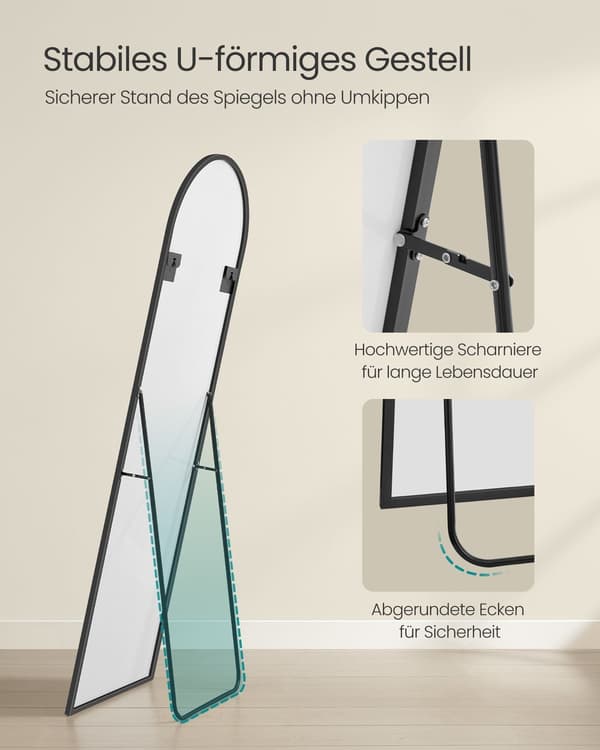 Hellängdsspegel - böjd kroppsspegel - 160 x 50 cm, bläcksvart