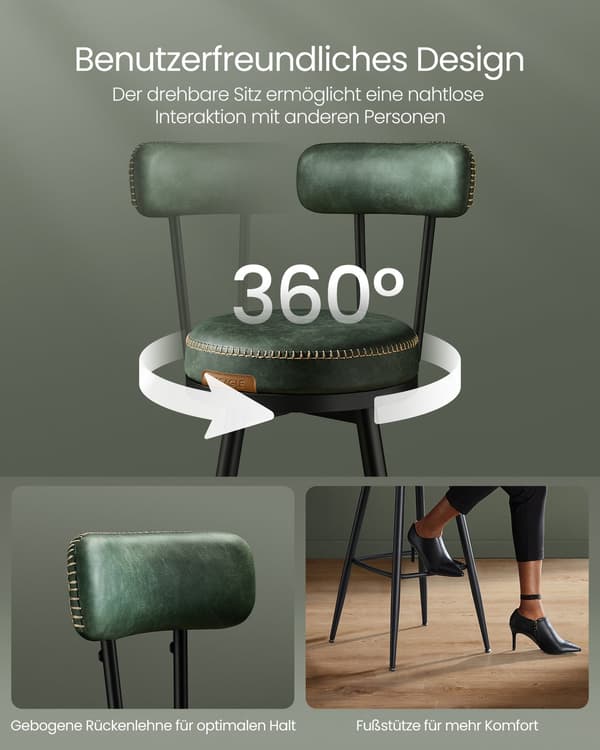 Set med 2 barstolar med ryggstöd | Skogsgrönt | 54x54x91 cm