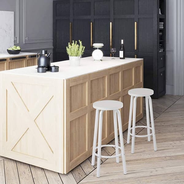 Set med 2 barstolar med rund sits | Vit | 30x30x71 cm