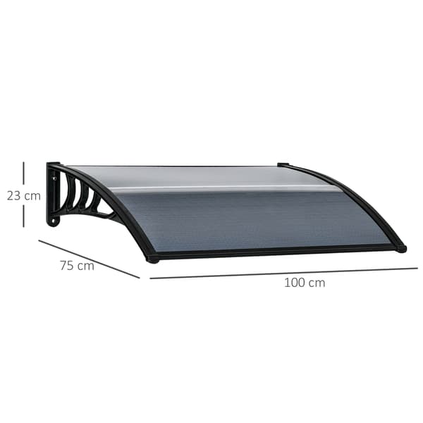 Polycarbonat markise til dør og vindue | Farve: Sort, Grå | Mål: 75x100x23 cm