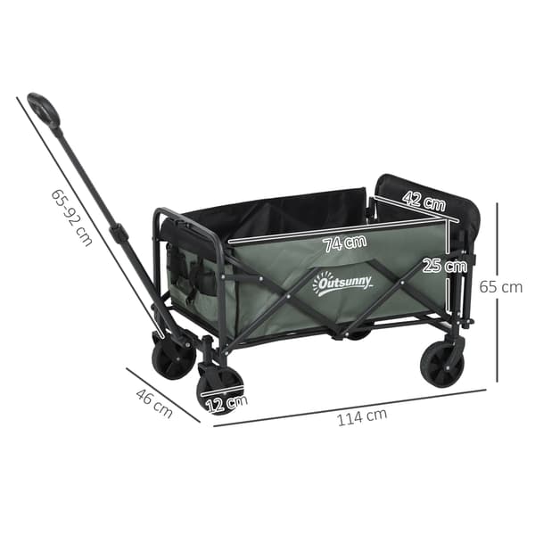 Sammenfoldelig håndvogn - Havevogn 72L | Farve: Grøn, sort | Mål: 46x114x65-92 cm