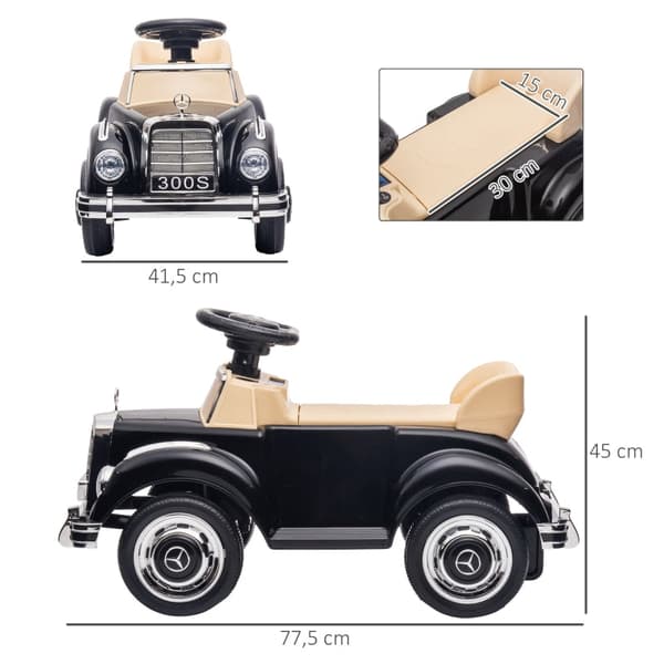 Mercedes-Benz 300 S børnebil - Sort | Farve: Sort | Mål: 41,5x77,5x45 cm