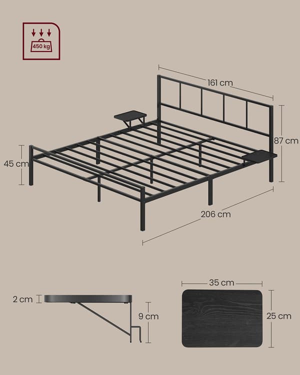 Stål dobbeltseng stel - Sort - Robust - 207,6 x 161 x 87 cm