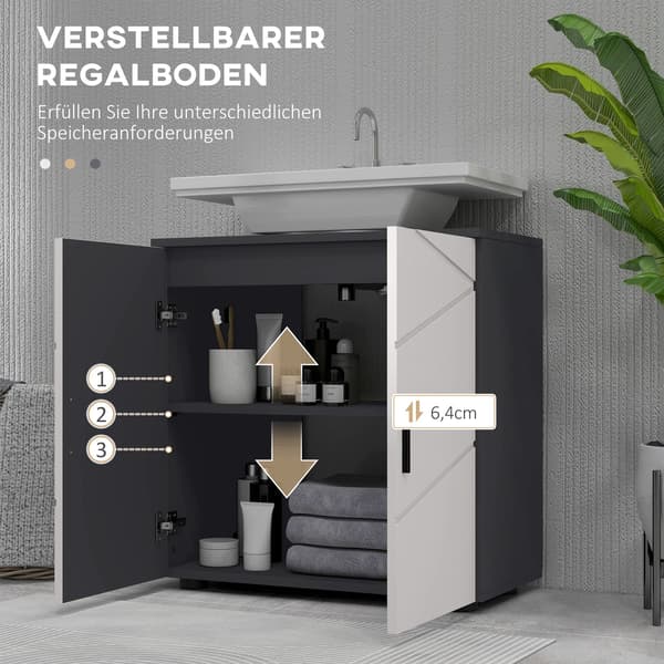 Badeværelsesskab med 2 plan til under vask | Farve: Grå | Mål: 60x30x60 cm