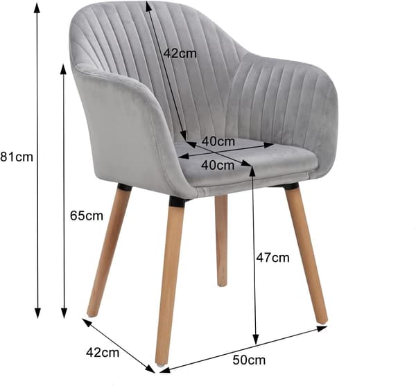 Set med 2 matsalsstolar i sammet | Ljusgrå | 40x40x81 cm