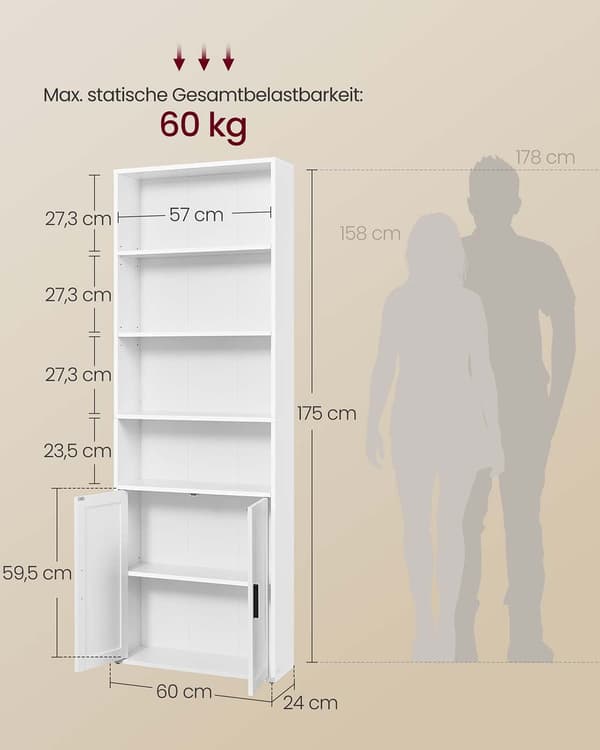 Hvid reol - spånplade og MDF - 24 x 60 x 175 cm
