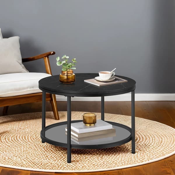 Rundt sofabord - justerbar bund - sort - 65 x 46 cm
