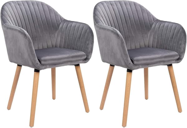 Set med 2 matsalsstolar i sammet | Mörkgrå | 40x40x81 cm