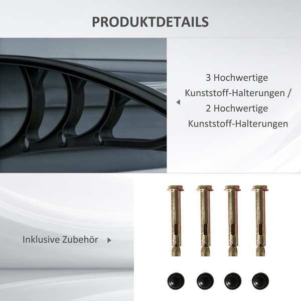 Polycarbonat markise til dør og vindue | Farve: Sort, Grå | Mål: 75x100x23 cm