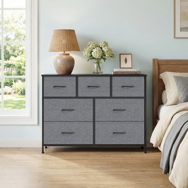 Kommode med 7 stofskuffer | Grå | 98,8x30x73,7 cm