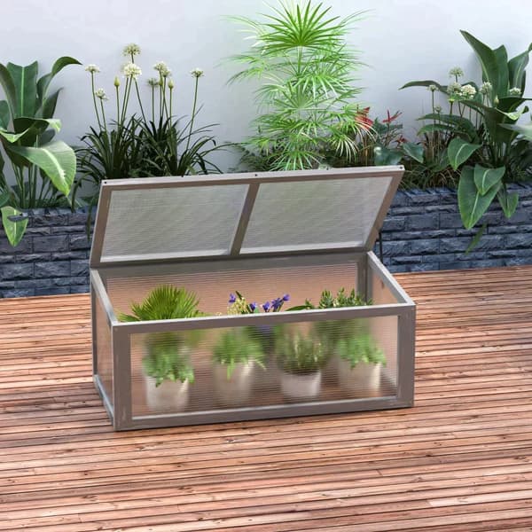 Mini drivhus - Træ kold ramme til planter | Farve: Grå | Mål: 46x90x40 cm
