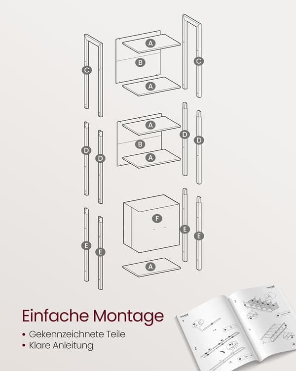 Brun-sort reol 5 plan træ 24x40x165 cm