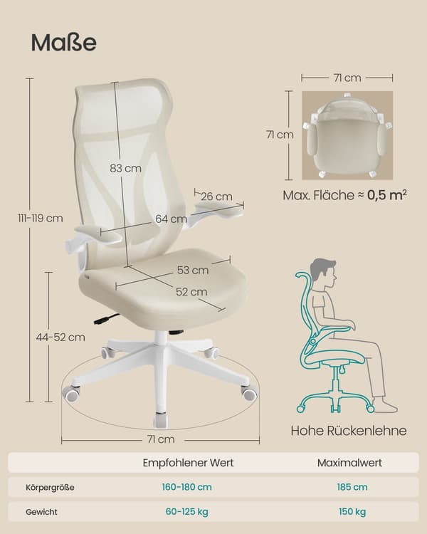 Ergonomisk kontorstol – ryglæn & armlæn – brun