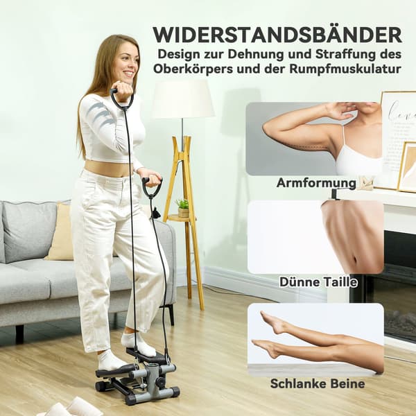 2-i-1 mini stepper med LCD display | Farve: Grå, Sort | Mål: 30,5x41x18,5 cm