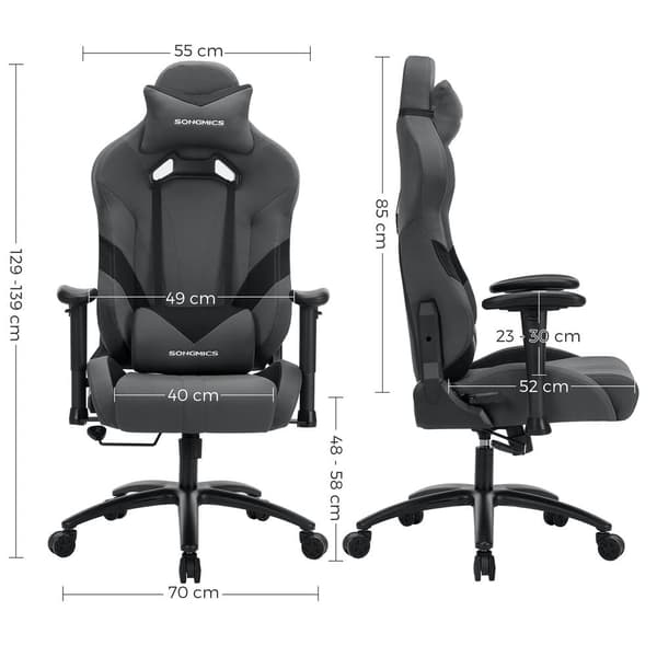 Pelituoli ristiselän pehmusteella – ergonominen PC-tuoli – polyesteri – harmaa/musta