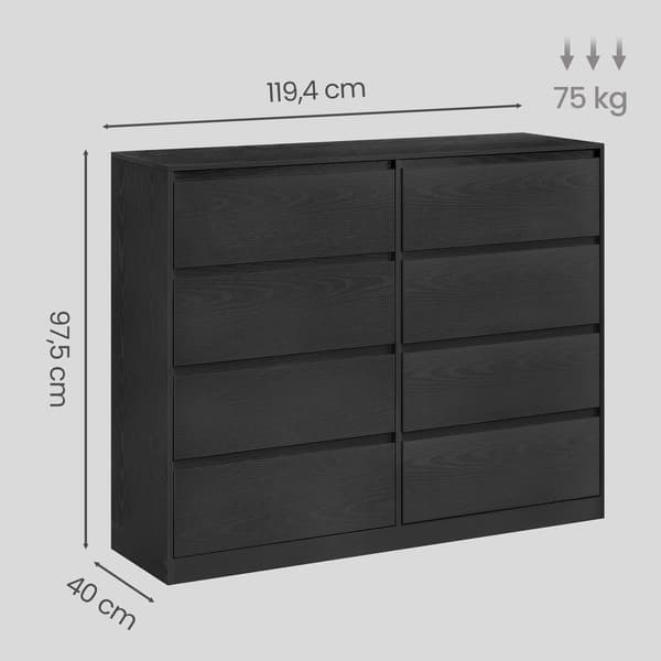 Kommode med 8 skuffer til soveværelse | Sort | 119,4x40x97,5 cm
