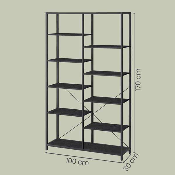 5 plan reol med nem montering | Sort | 100x30x170 cm