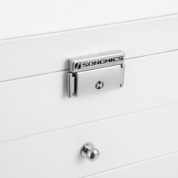 Vit smyckeskrin - Organizer - MDF - Sammetsfoder - Stor spegel - 26 x 15,5 x 32 cm