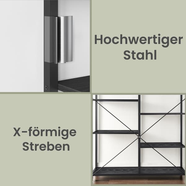 5 plan reol med nem montering | Sort | 100x30x170 cm