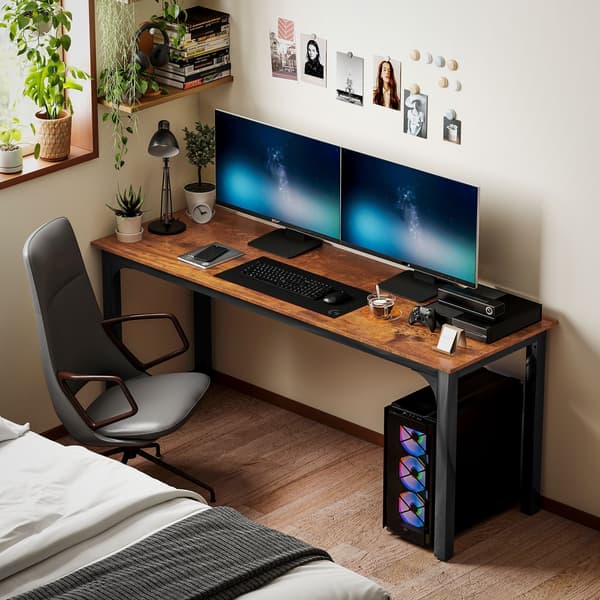 Computerbord, rustikt design | Farve: Brun, Sort | Mål: 180x60x75 cm