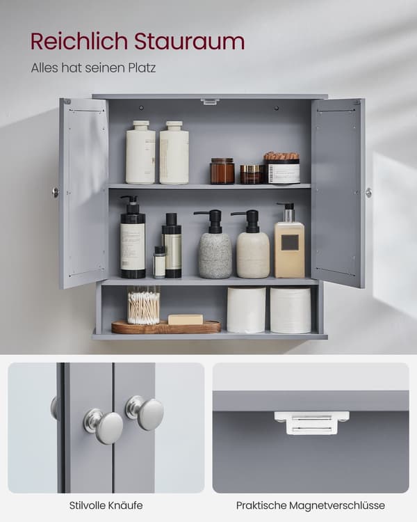 Spejlskab til vægmontering - grå MDF - pladsbesparende - 13 x 56,5 x 58,5 cm