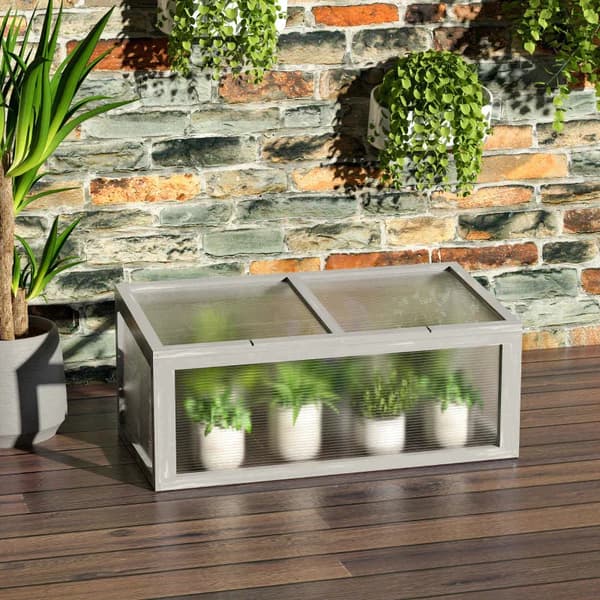 Mini drivhus - Træ kold ramme til planter | Farve: Grå | Mål: 46x90x40 cm