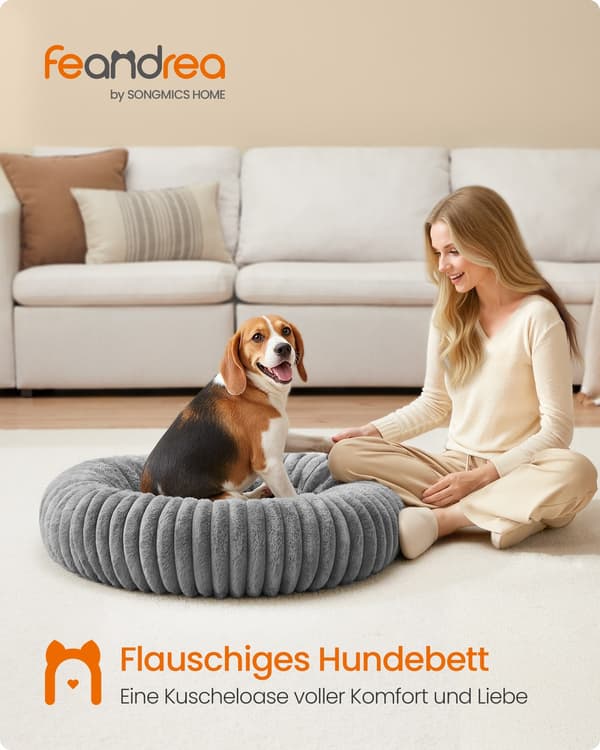 Vaskbar hundeseng 80 cm diameter | Due grå | 80x80x20 cm