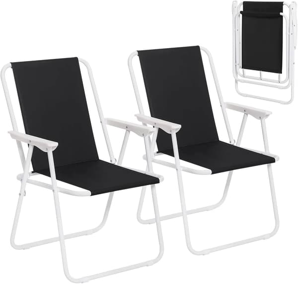 Sammenklappelig campingstol 2-delt sæt | Sort | 58x53x76 cm