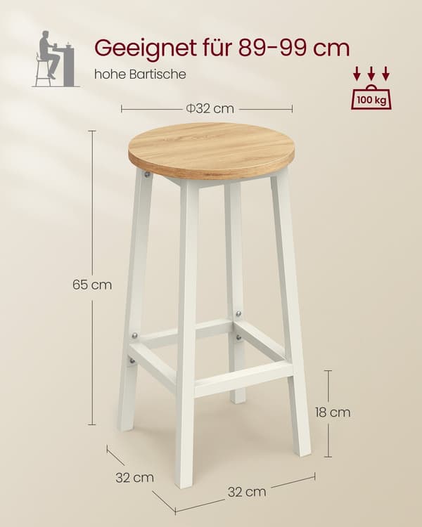 2-delt barstolssæt spånplade stål eg beige-hvid 100 kg