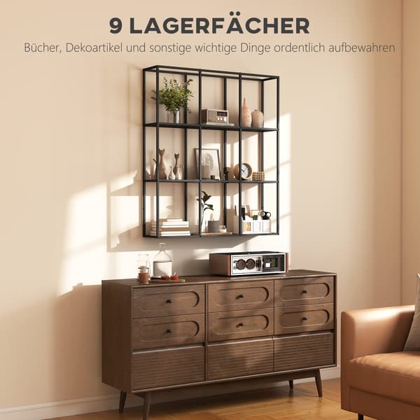 Vægstativ med 9 rum til samleobjekter | Farve: Sort | Mål: 87,5x18x100 cm