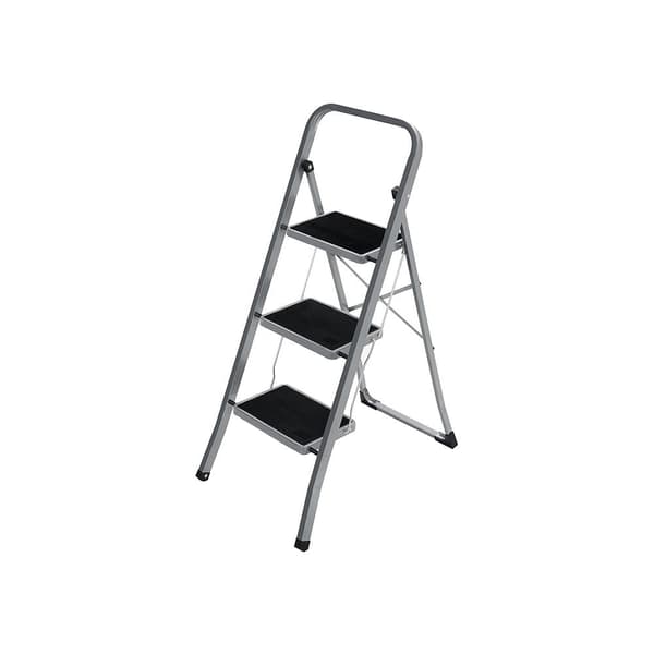 Trappestige med 3 trin, foldbar, letvægts, stål, grå/sort