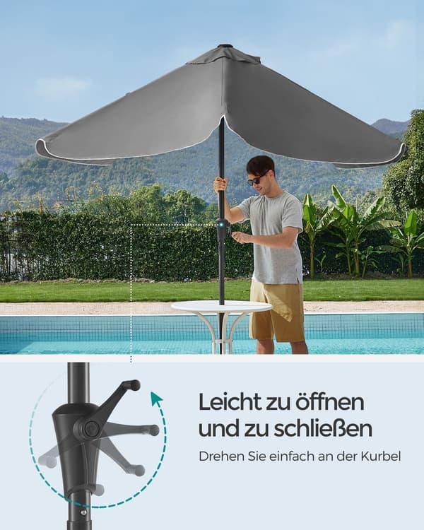 Grått parasoll med stålram – UV-skydd – polyester – 200 x 150 x 220 cm