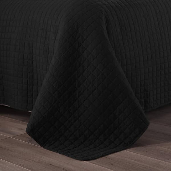Quiltet sengetæppe Patchwork vendbar | Sort | 220x240 cm