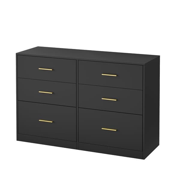 Kommode med 6 skuffer til soveværelse | Sort | 119x40x78 cm