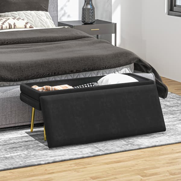 Sort polstret sofa med opbevaringsplads | Farve: Sort | Mål: 100x37,5x42 cm