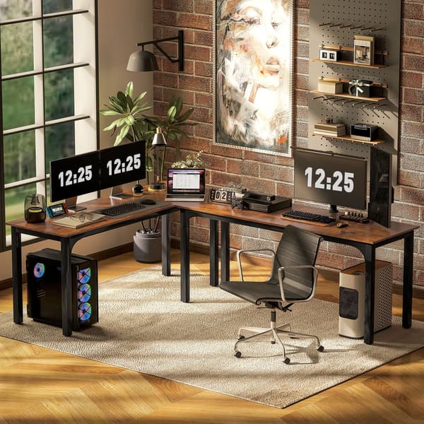 Computerbord, rustikt design | Farve: Brun, Sort | Mål: 180x60x75 cm