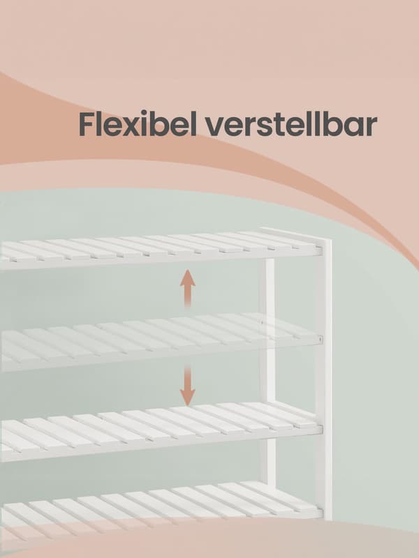 4-lagers förvaringsställ i bambu | Vit | 60x26,2x100 cm