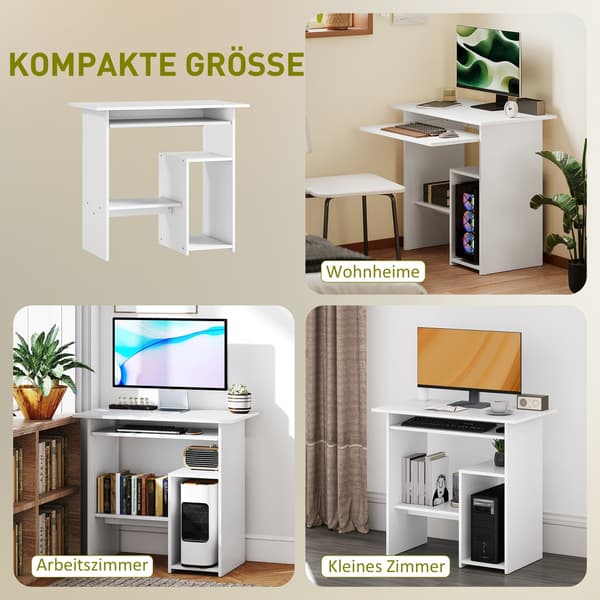 Computerbord - Computerbord med opbevaringsplads | Farve: Hvid | Mål: 80x45x75 cm