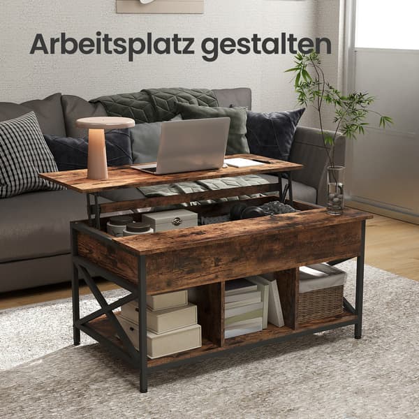 Højdejusterbart sofabord - brun-sort - spånplade og stål - 60 x 100 x (48-62) cm
