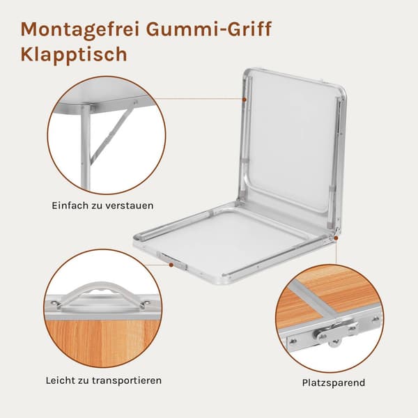 Fällbart campingbord justerbart | Ljus ek | 60x120x55/62/70 cm