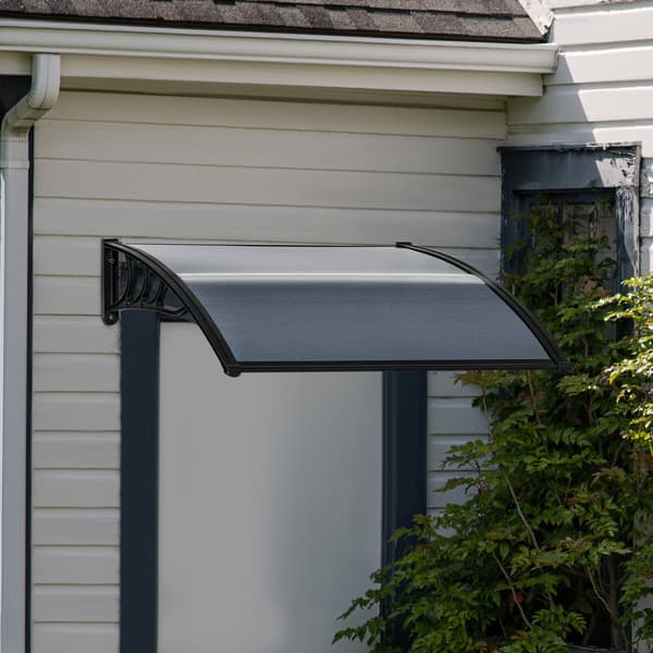 Polycarbonat markise til dør og vindue | Farve: Sort, Grå | Mål: 75x100x23 cm