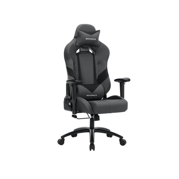Pelituoli ristiselän pehmusteella – ergonominen PC-tuoli – polyesteri – harmaa/musta