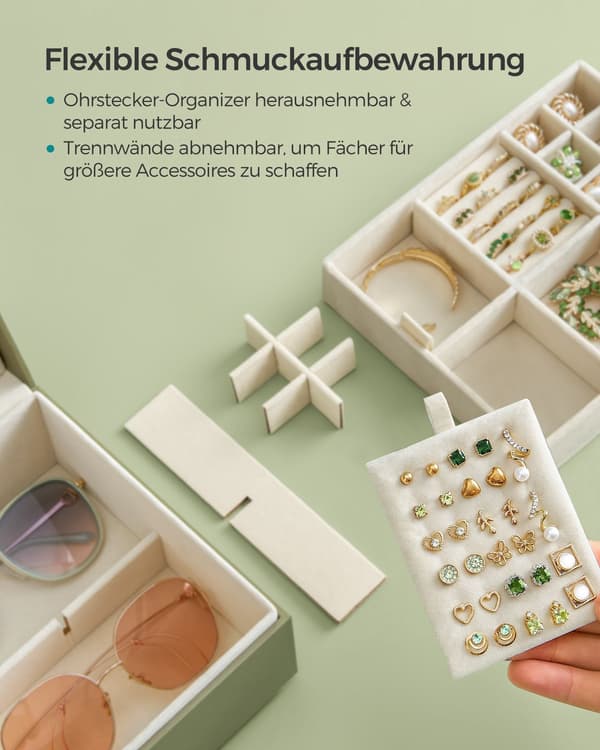 Smyckeskrin laurelgrön - organisatör - MDF - sammetsfoder - 20,5 x 24 x 11 cm