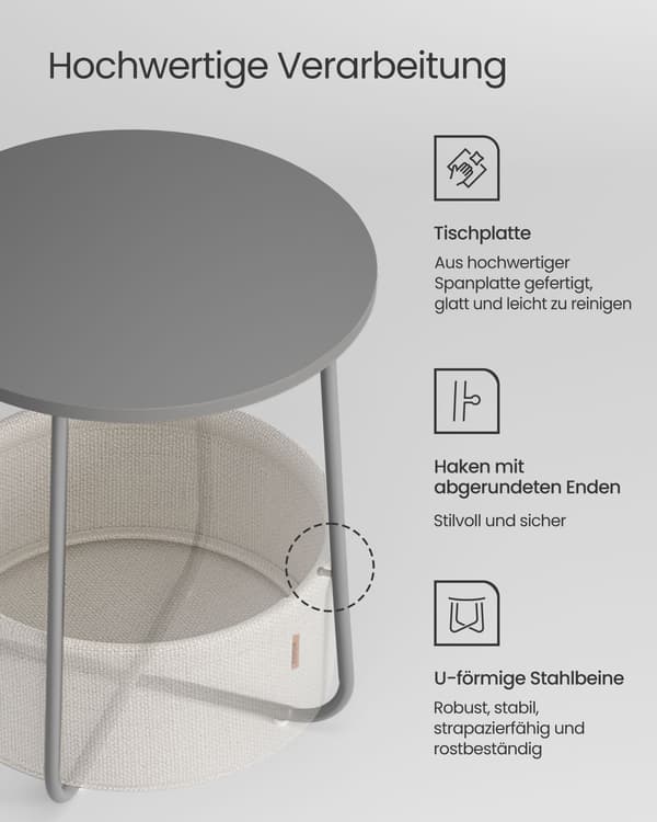 Sidebord 3-delt med stofkurv - spånplade og stål - 45 cm